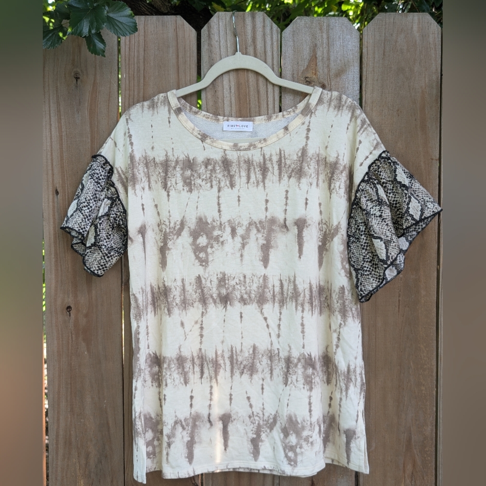 First Love by Lovelyn Tie-Dye Boho Bell Sleeve T-Shirt